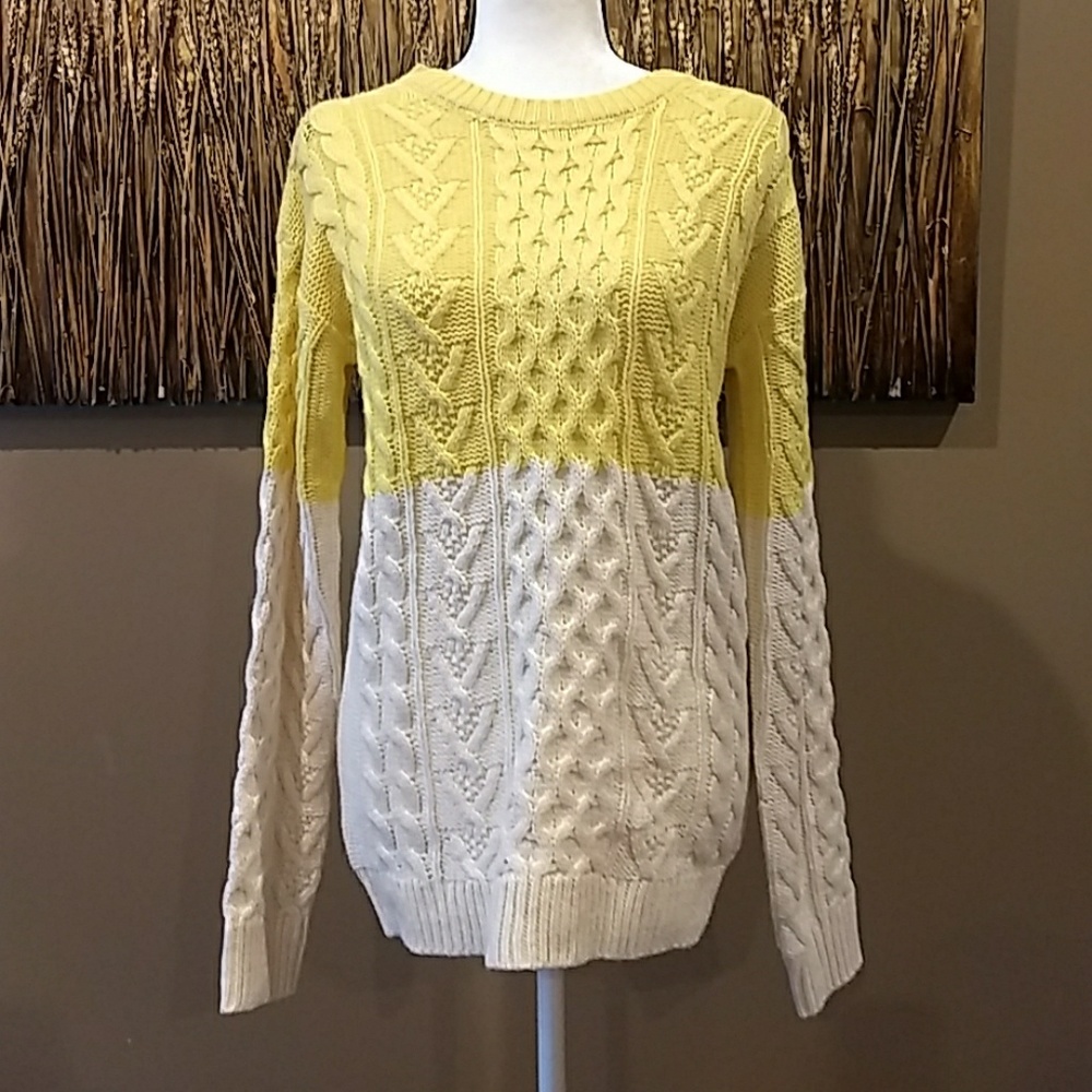 Yellow and cream cable knit sweater